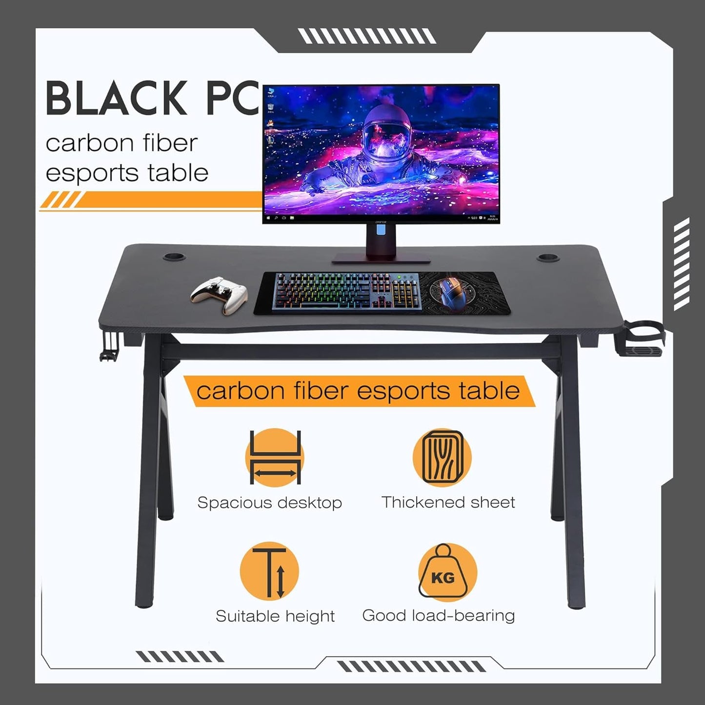 47x23 Gaming Desk Cup Holder For Home Office Setup