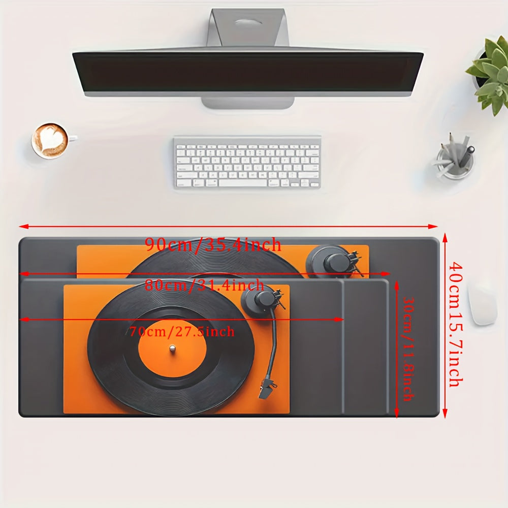1pc, Extra-large Mouse Pad, An Orange Record with HeadphonesSuitable for Computer and Laptop Gamers and Office Workers, It Is Fashionable and Durable, with a Soft Touch. The Large-sized Widened Office Gaming Mouse Pad Is a Mu