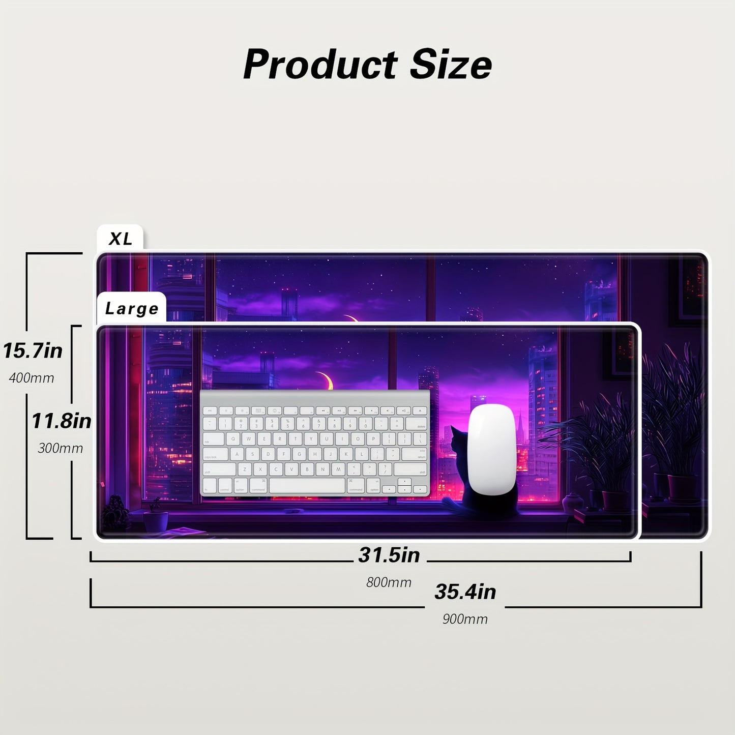 BHJLAXR Extended Gaming Mouse Pad with Cat Design, Non-Slip Rubber Base, Stitched Edges, Multi-Functional Large Desk Mat for Computer, Keyboard, and Mouse, 35. 4x15. 7 inches - Vibrant Purple