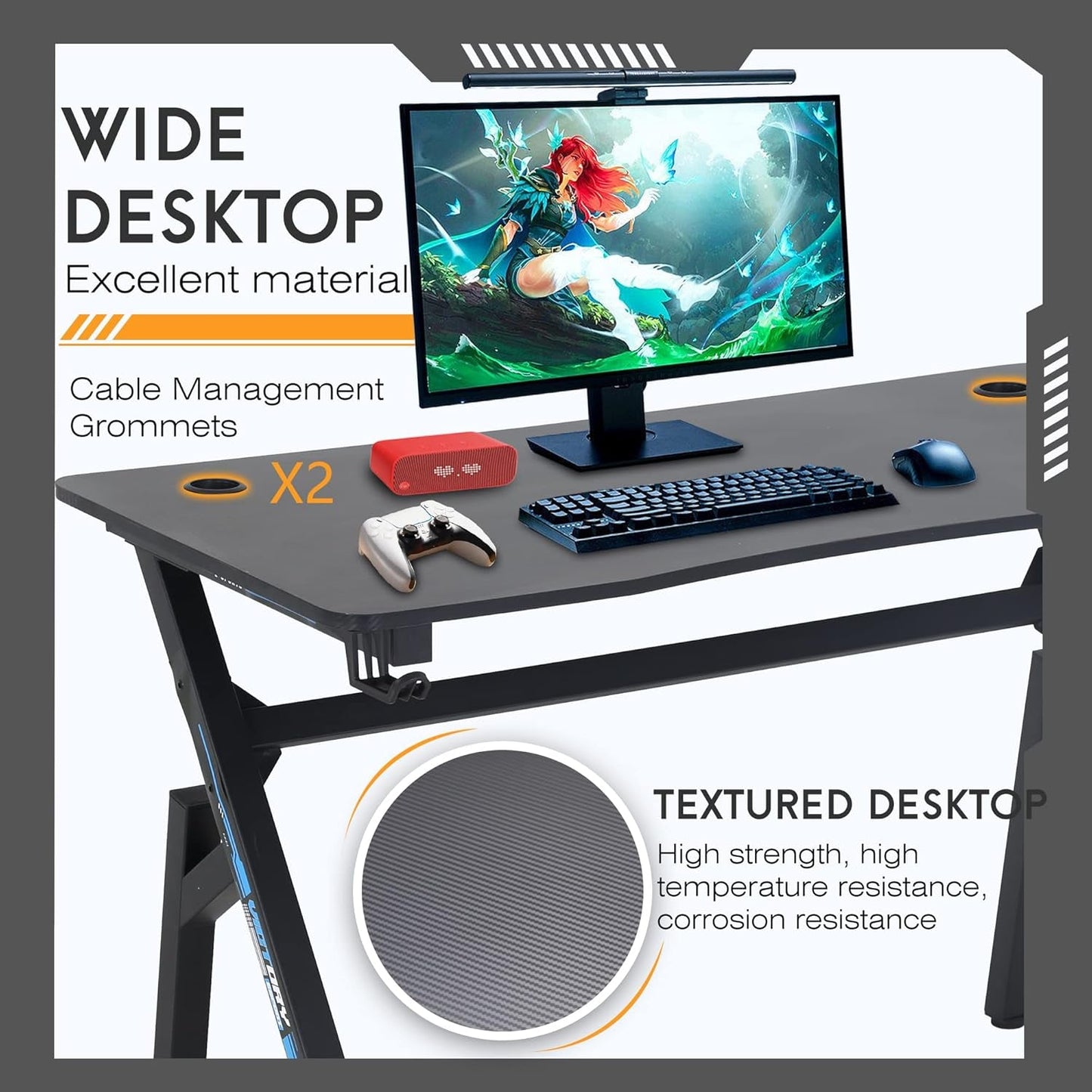 47x23 Gaming Desk Cup Holder For Home Office Setup