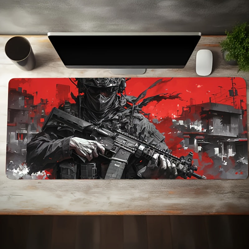 A Large, Thick, Cool Mouse Pad with a Warrior Design, Waterproof And Non-Slip, Suitable for Gaming, Studying, And Office Use.