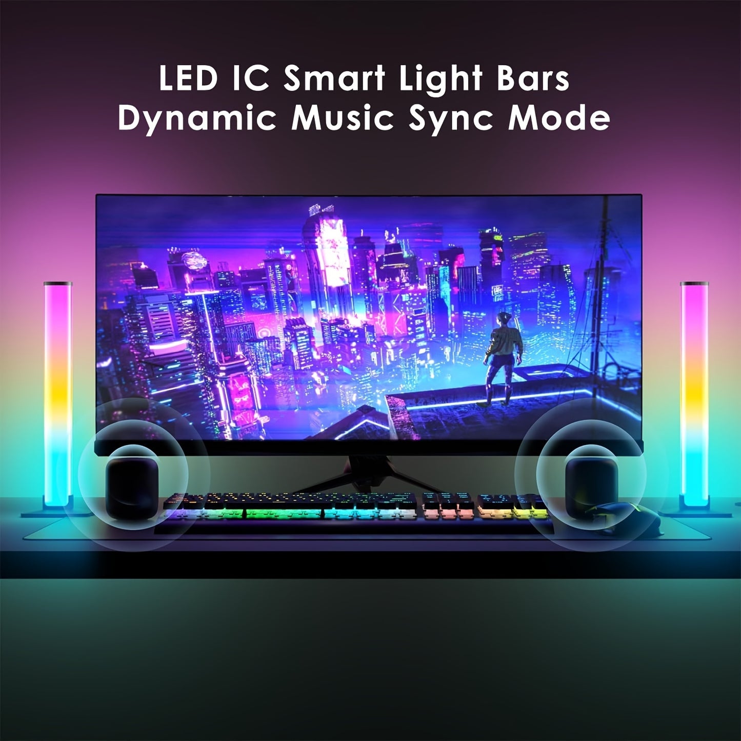 2-Pack RGB+IC LED Light Bars, USB With 24 Keys Remote Control, Gaming Lights, Backlights RGB+IC TV Backlights With Scene Modes And Music Modes For Gaming, Pictures, PC, TV, Room Decor Gaming Setup