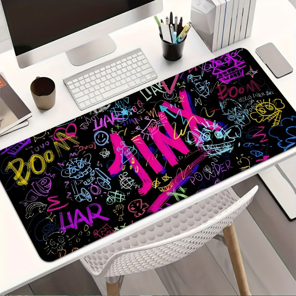 J-Jinx Large Gaming Mouse Pad - Rubber Base, Vibrant Graffiti Design with Bold Text and Fun Graphics, Desk Mat for Office, School & Home Decor. Durable Rectangular Surface Smooth Glide Workstation Accessory, Office Workspace,