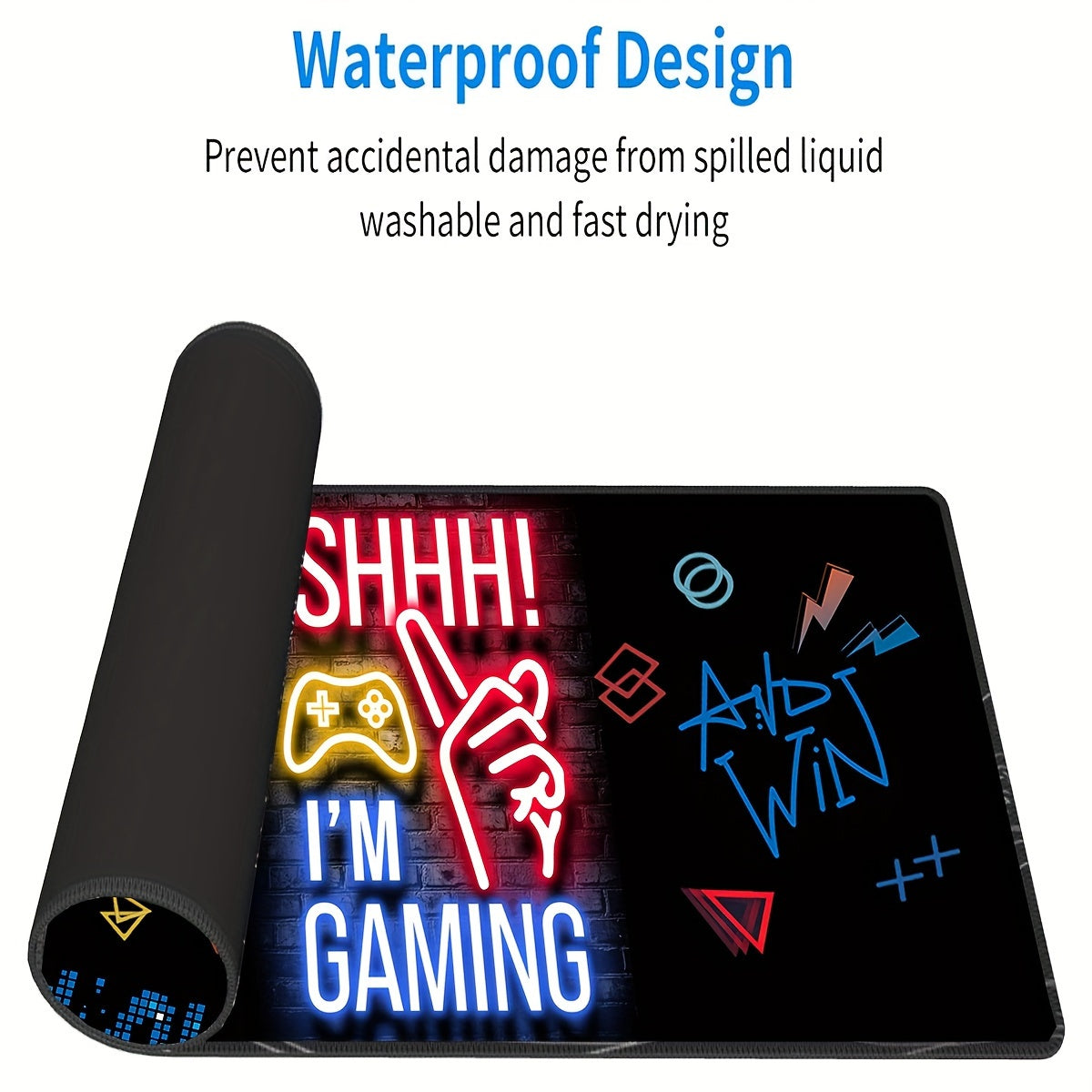 Shhh! I'm Gaming" Extended Mouse Pad - Large Gaming Desk Mat With Neon Lights Design, Anti-Slip Rubber Base, And Smooth Surface For Precise Mouse Control - Perfect For Gamers And Office Use