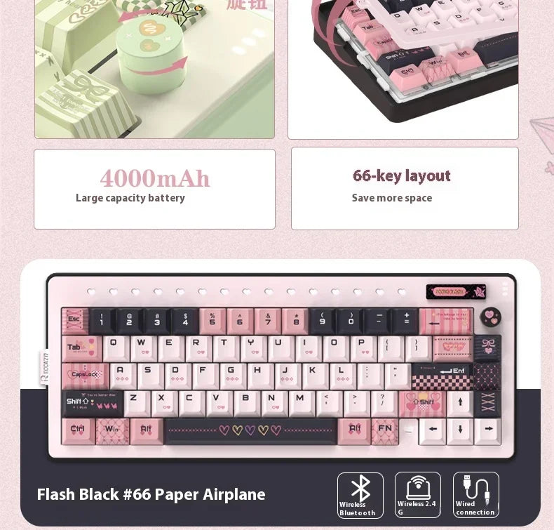 RECCAZR Paper Plane66 R66 Mechanical Keyboard Kit Aluminum RGB Gasket Structure Hot Swap with Control Knob Tri-mode Keyboard