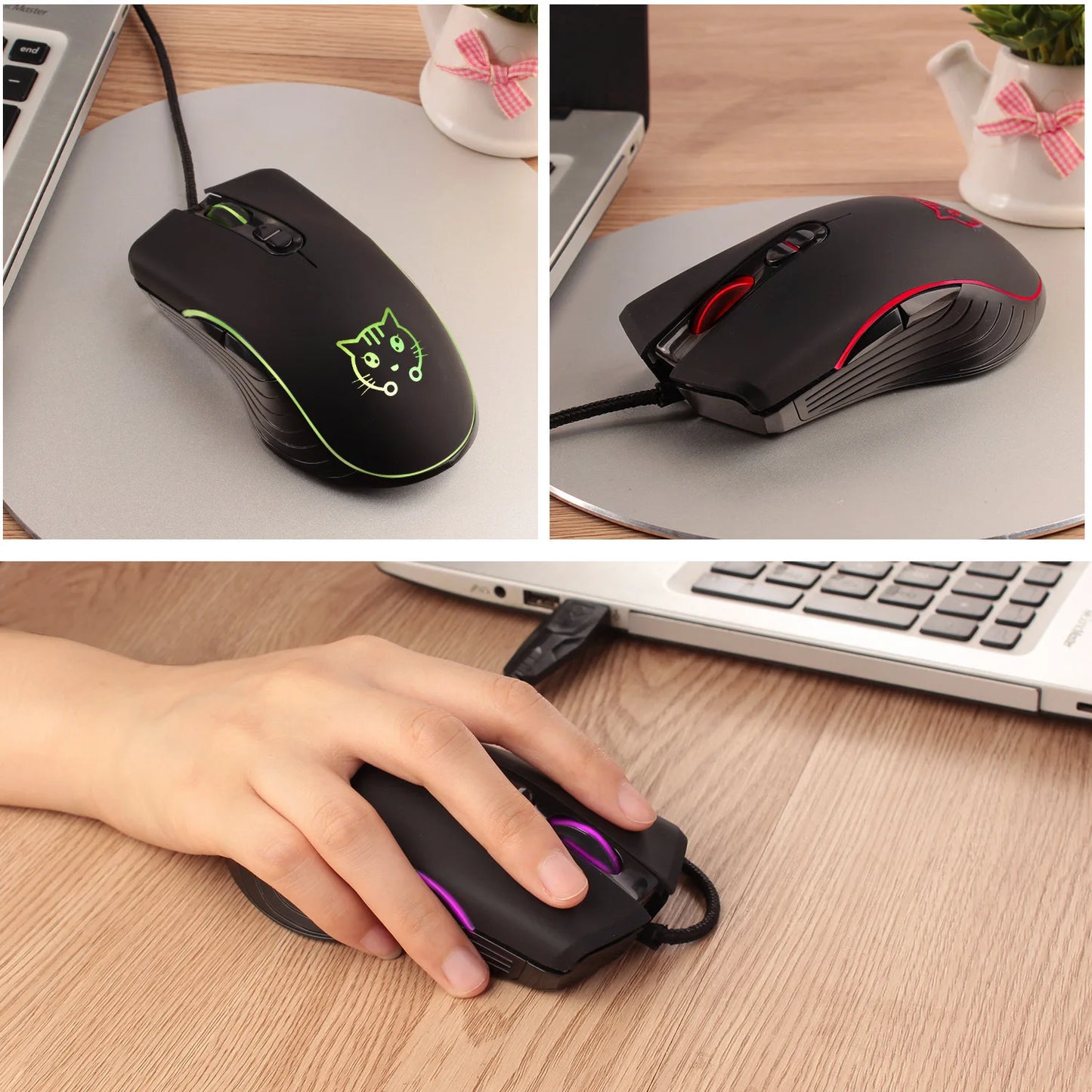USB Wired Gaming Mouse Pink Computer Professional E-sports Mause 2400 DPI Colorful Backlit Silent Mice for Lol Data Laptop Pc