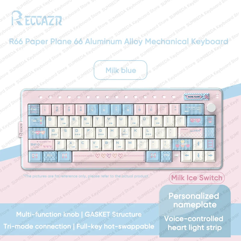 RECCAZR Paper Plane66 R66 Mechanical Keyboard Kit Aluminum RGB Gasket Structure Hot Swap with Control Knob Tri-mode Keyboard
