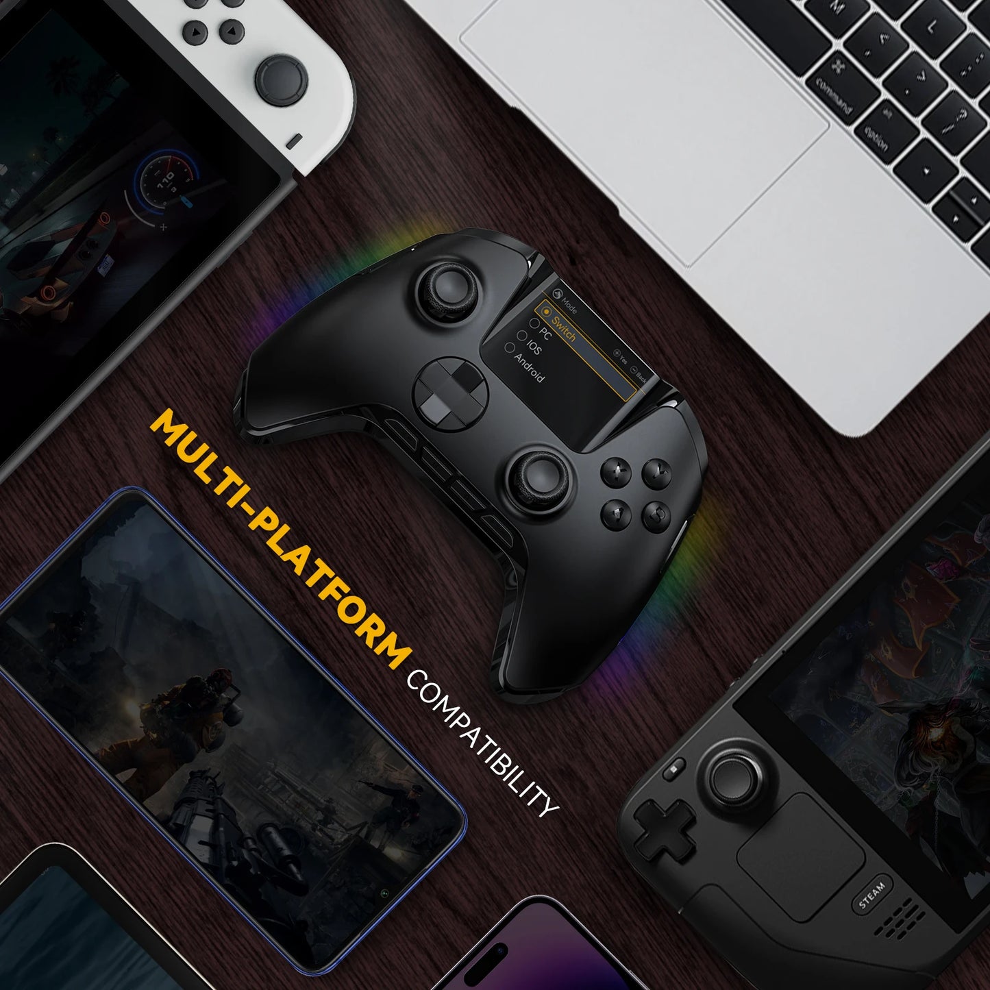 Wireless Gaming Controller Mamba One V2 for iOS/Android/Switch/PC  Hall Effect Stick RGB Light 1800mAh with Charging Dock