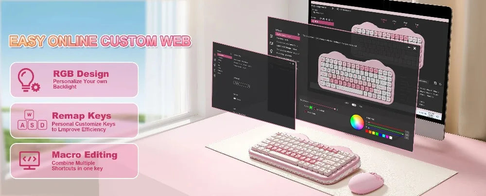 YUNZII C75 Mechanical Keyboard Tri-Mode Wireless RGB Gamer Keyboard Gasket Cute Design Hot Swap Ergonomics Gaming Accessories