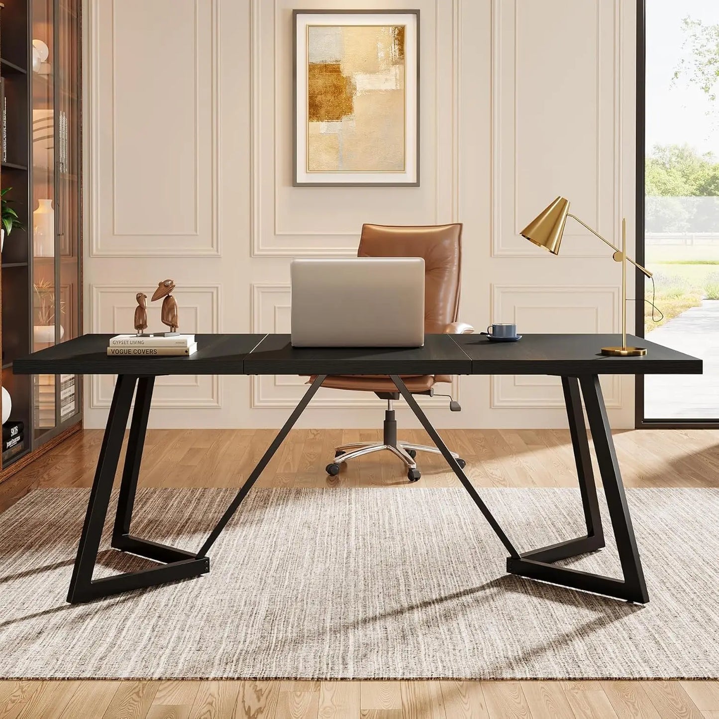 70.86-Inch Large Executive Desk, Modern Computer Office Desk Workstation with Metal Frame, Writing Table for Home Office