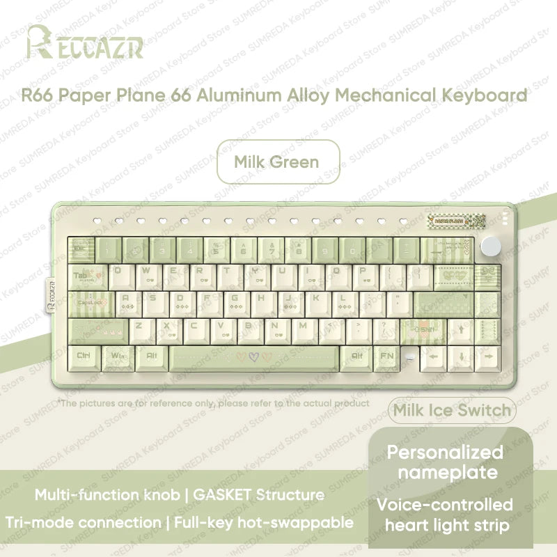 RECCAZR Paper Plane66 R66 Mechanical Keyboard Kit Aluminum RGB Gasket Structure Hot Swap with Control Knob Tri-mode Keyboard