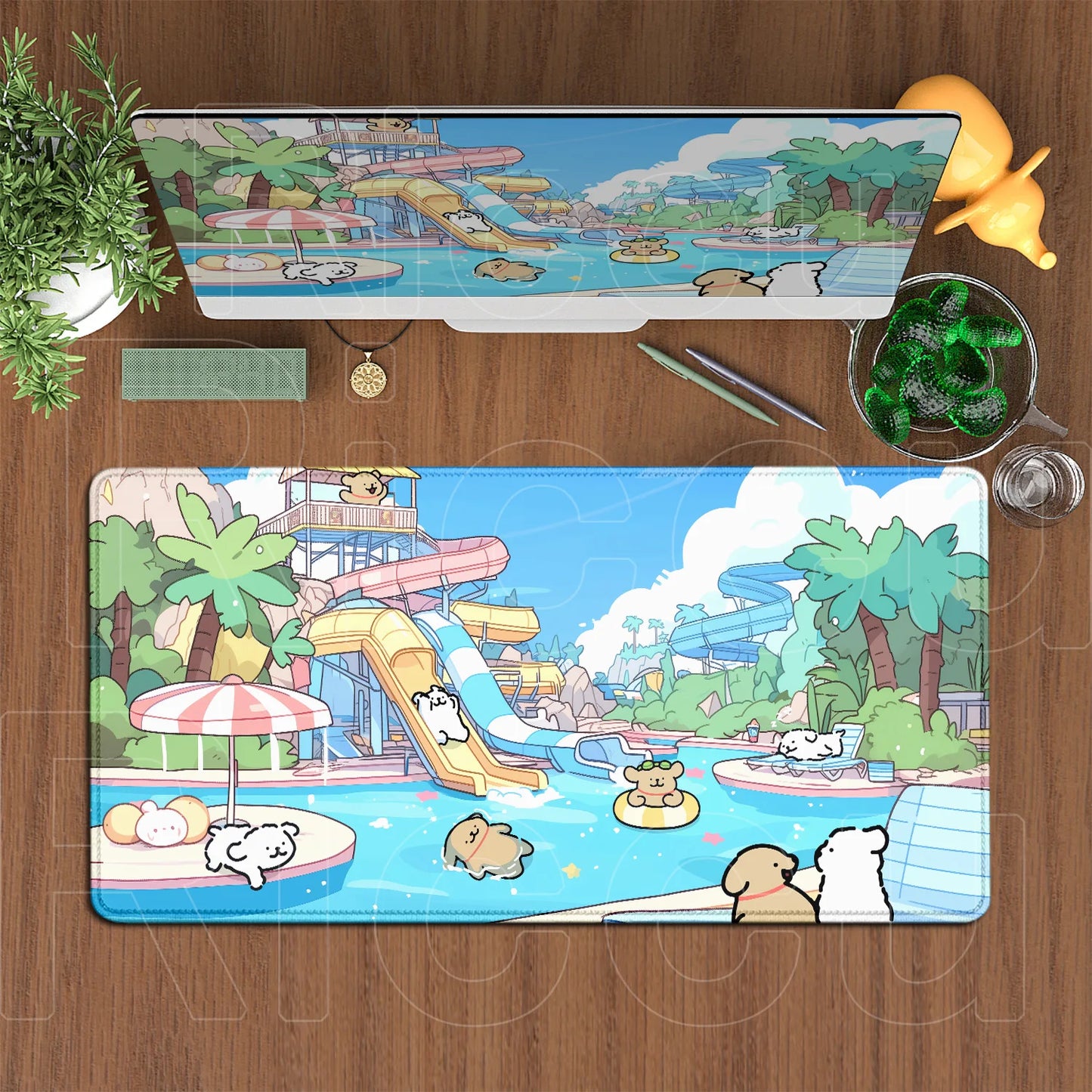 Kawaii Line Puppy Mouse Pad 90x40cm Laptop Decoration Protect Desk Mat XXL Cute Cartoon Maltese Office Non-slip Keyboard Carpets