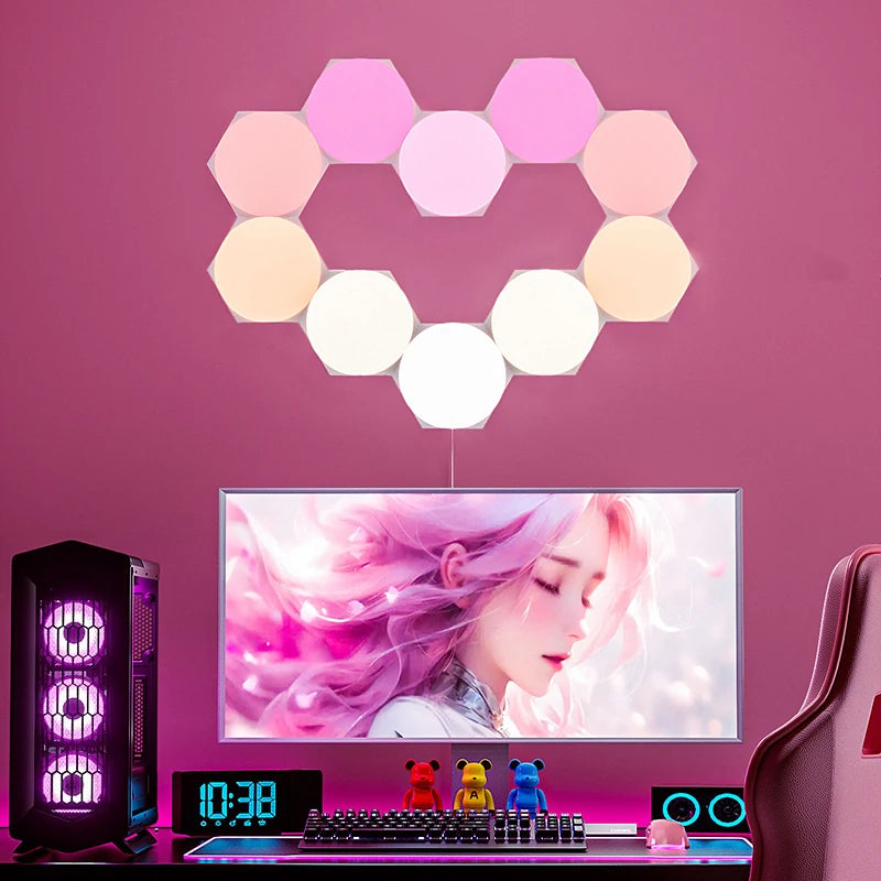 Ultra Thin Hexagon Quantum Lights RGB DIY Bluetooth WiFi Wall Night Light for Gaming Room Bigger Size U-Shaped Color Changing