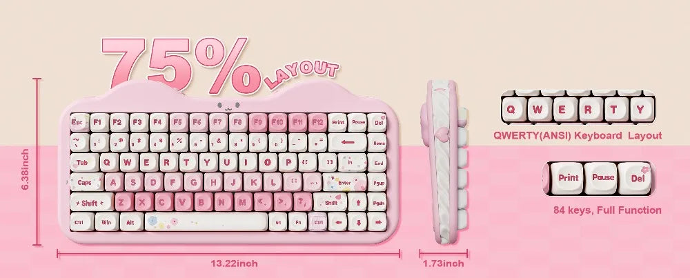 YUNZII C75 Mechanical Keyboard Tri-Mode Wireless RGB Gamer Keyboard Gasket Cute Design Hot Swap Ergonomics Gaming Accessories