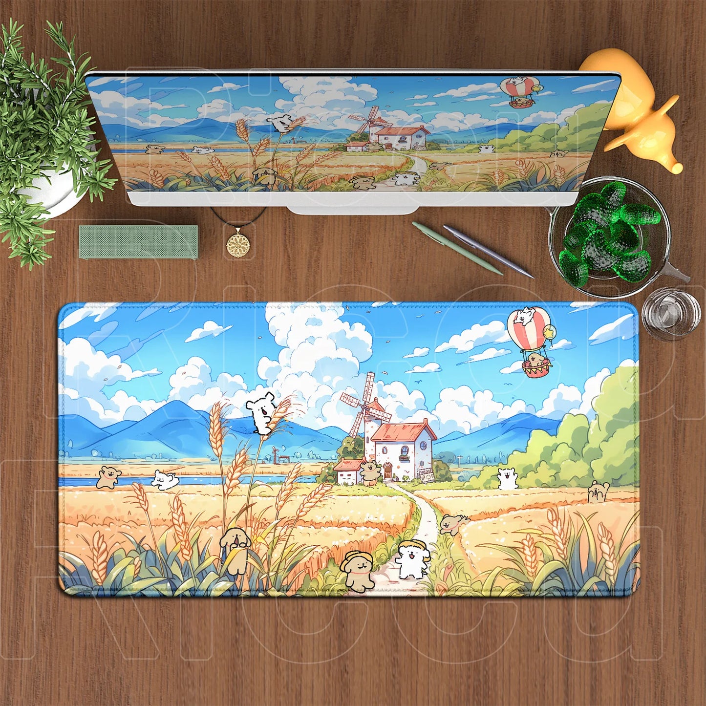 Kawaii Line Puppy Mouse Pad 90x40cm Laptop Decoration Protect Desk Mat XXL Cute Cartoon Maltese Office Non-slip Keyboard Carpets