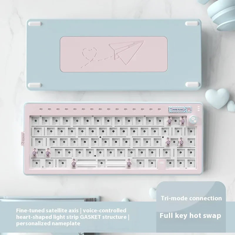 RECCAZR Paper Plane66 R66 Mechanical Keyboard Kit Aluminum RGB Gasket Structure Hot Swap with Control Knob Tri-mode Keyboard