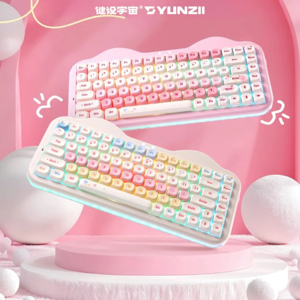 YUNZII C75 Mechanical Keyboard Tri-Mode Wireless RGB Gamer Keyboard Gasket Cute Design Hot Swap Ergonomics Gaming Accessories