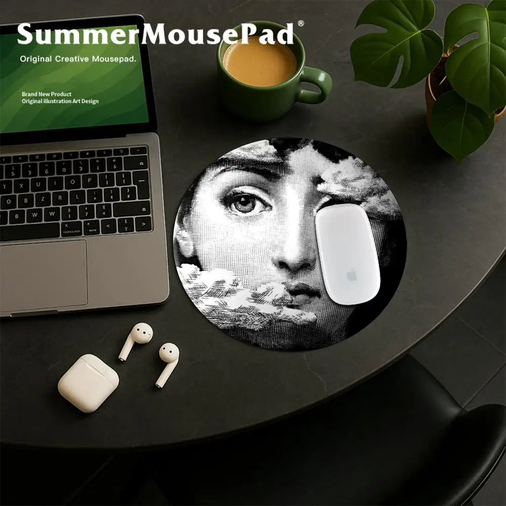 Face Art Fornasettie Circular Mouse Pad game e-sports universal desktop laptop simple office rubber small non-slip pad
