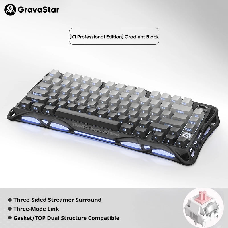 Grava Star Mercury K1 Wireless Gaming Mechanical Keyboard 79Keys Bluetooth 2.4G Wired RGB Hotswap Gamer Non-contact Keyboard