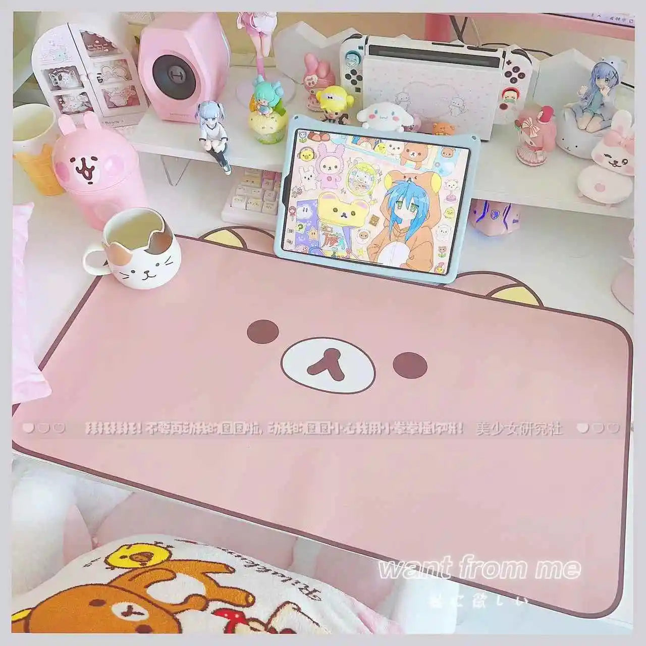 Kawaii Cute Ins Style Mouse Pad Original Cat Oversized Leather Waterproof Desk Pad Office Study Dormitory Computer Keyboard Pad