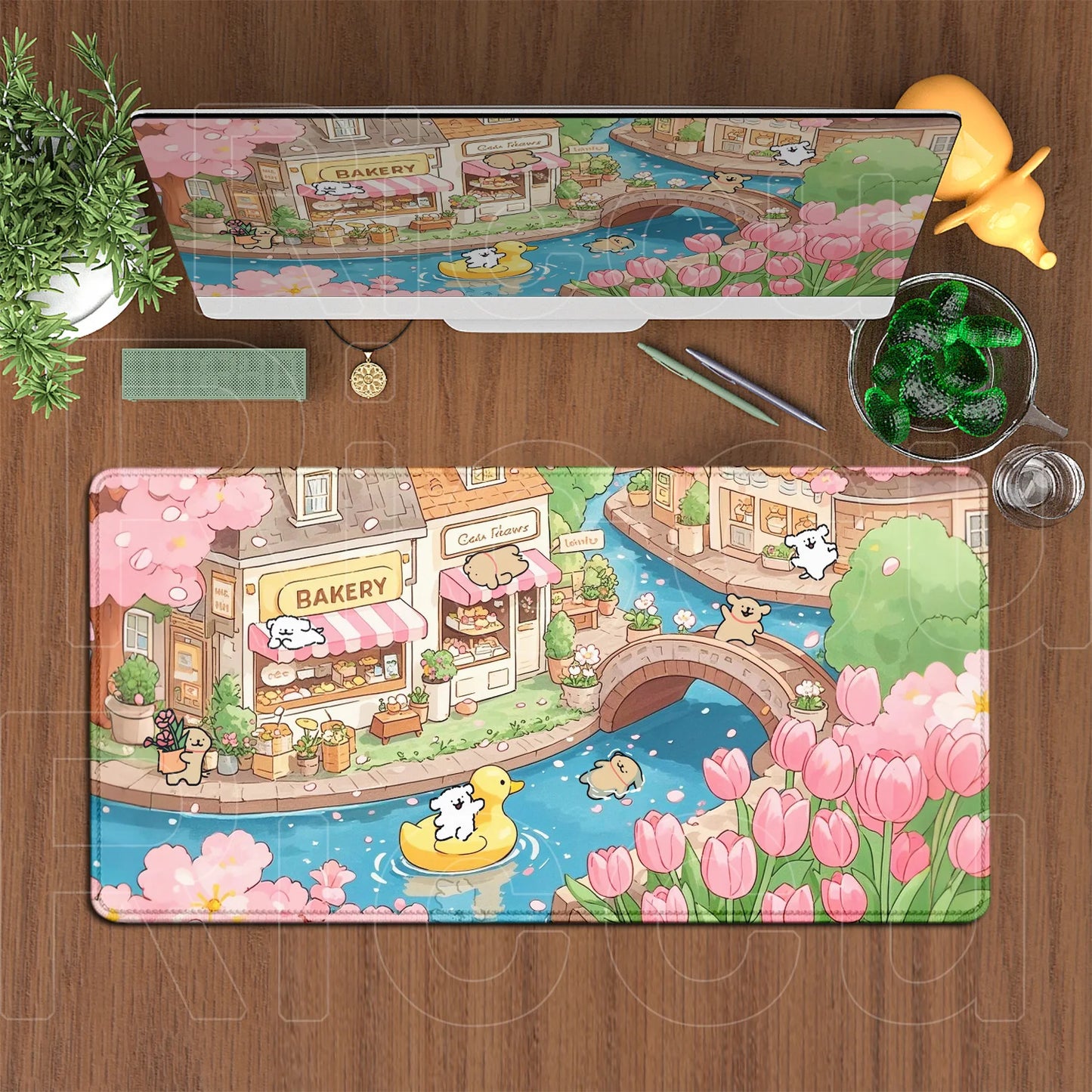 Kawaii Line Puppy Mouse Pad 90x40cm Laptop Decoration Protect Desk Mat XXL Cute Cartoon Maltese Office Non-slip Keyboard Carpets