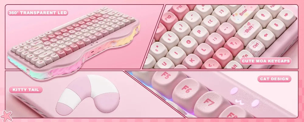 YUNZII C75 Mechanical Keyboard Tri-Mode Wireless RGB Gamer Keyboard Gasket Cute Design Hot Swap Ergonomics Gaming Accessories