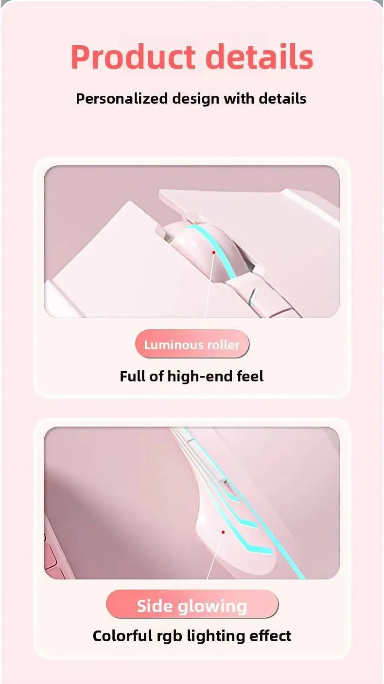 Wireless 2.4G Cute Pink Mouse Mute Type-C Rechargeable Gaming RGB Backlit E-sports Computer Mice For Desktop Laptop Girl Gifts