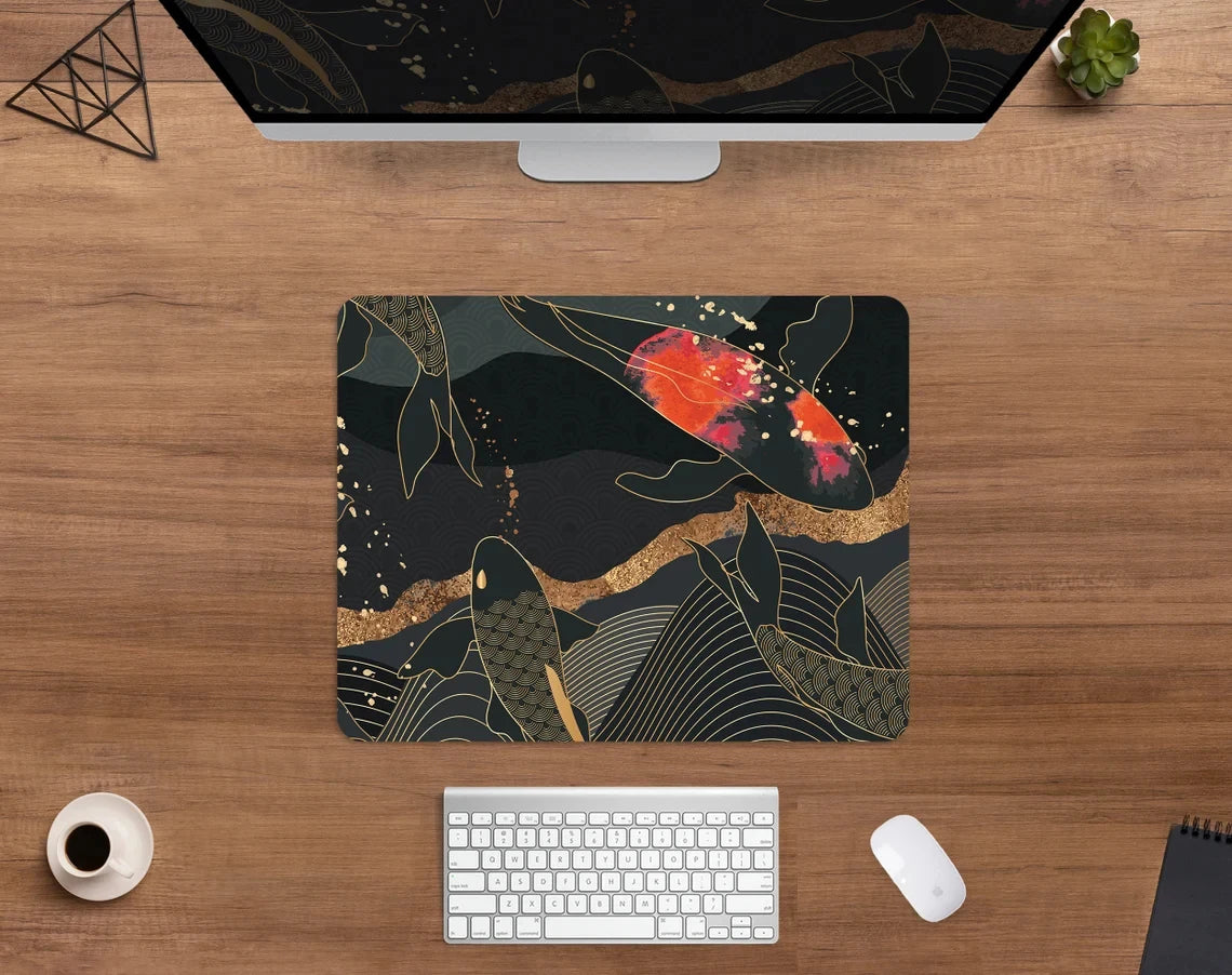 Kawaii Desk Mat koi Fish Mousepad Black Gold Large XXL Gaming Deskmat Minimal Marble Boho Chic Desk Decor Small mouse pad