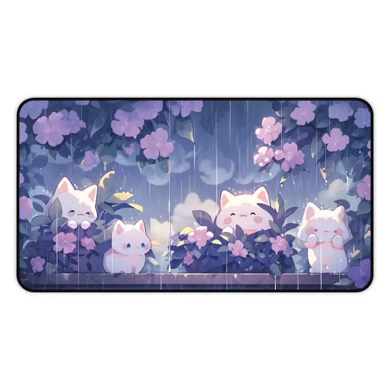 Kawaii Cats in the Rain Large Mouse Pad 900x400 XXL Purple Desk Mat Gaming Mousepad Deskpad Cute Gaming accessories office work