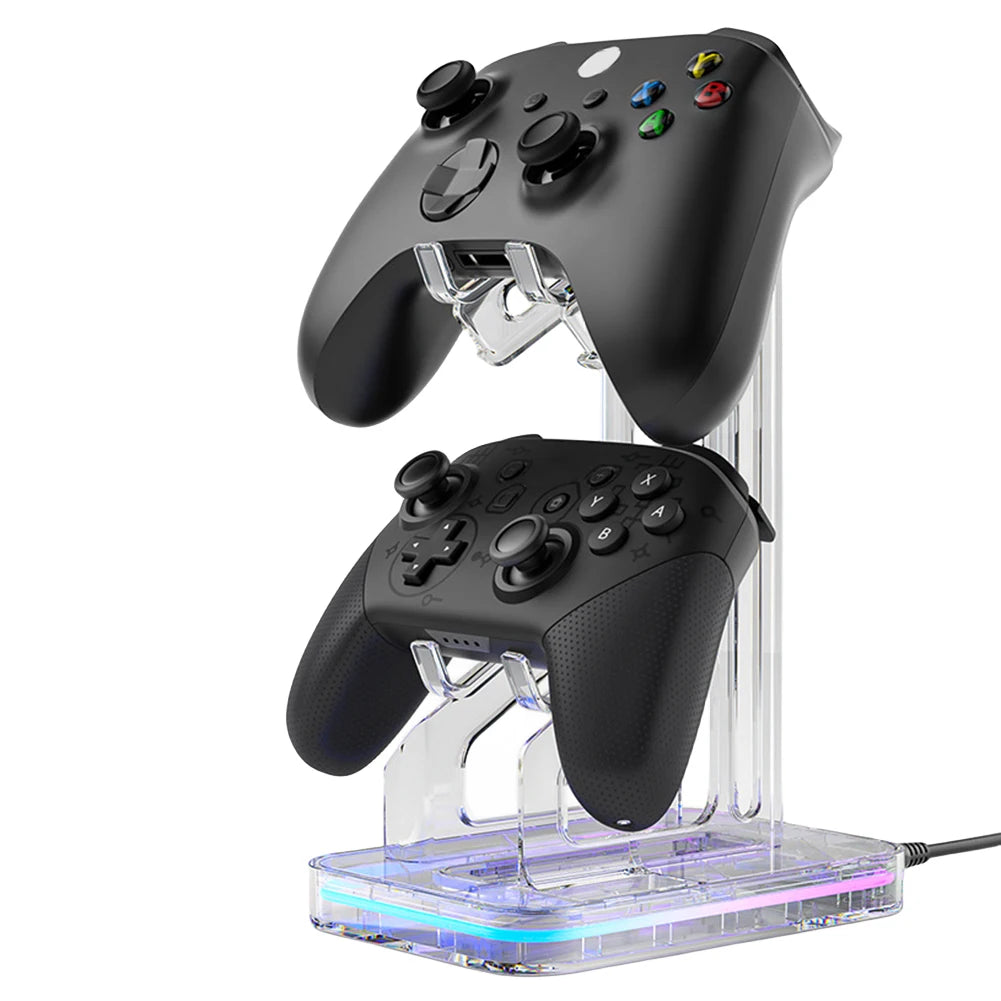 RGB Dual Game Controller Holder Space Saving Desk Mount Controller Display Stand Anti-Slip Anti-Scratch for PS5 PS4 Switch Xbox