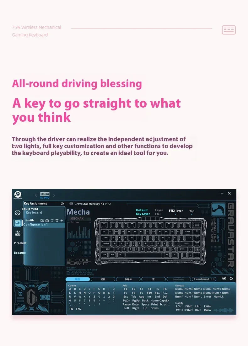Grava Star Mercury K1 Wireless Gaming Mechanical Keyboard 79Keys Bluetooth 2.4G Wired RGB Hotswap Gamer Non-contact Keyboard