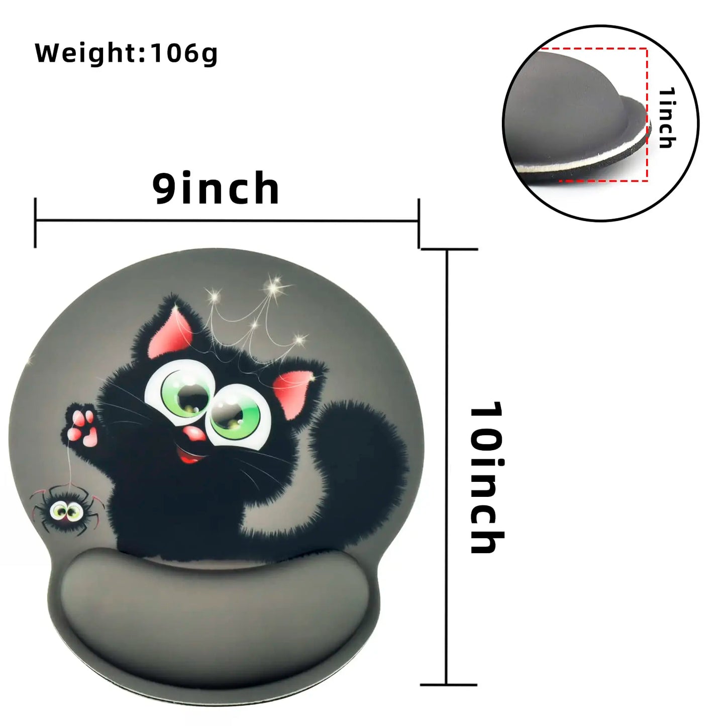 Personalized Cat Mouse Pad,Ergonomic Mouse Pad with Wrist Support,Memory Foam Non-Slip Rubber Base,Playful Animal Mouse Pad