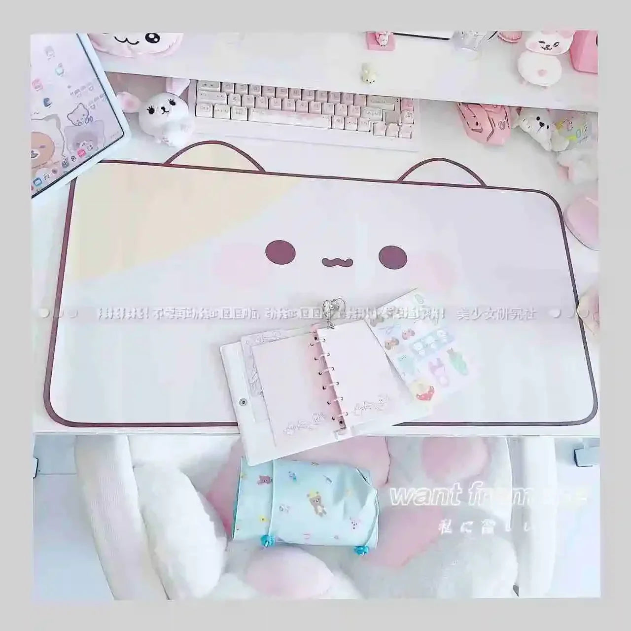 Kawaii Cute Ins Style Mouse Pad Original Cat Oversized Leather Waterproof Desk Pad Office Study Dormitory Computer Keyboard Pad