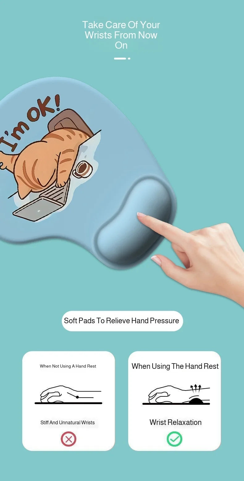 Cute Cartoon Animal Mouse Pad Soft Silicone Comfortable Wrist Support Pad Durable Ergonomic Mouse Pad for Home Office Computer