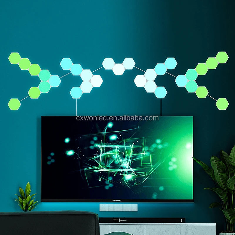 Ultra Thin Hexagon Quantum Lights RGB DIY Bluetooth WiFi Wall Night Light for Gaming Room Bigger Size U-Shaped Color Changing