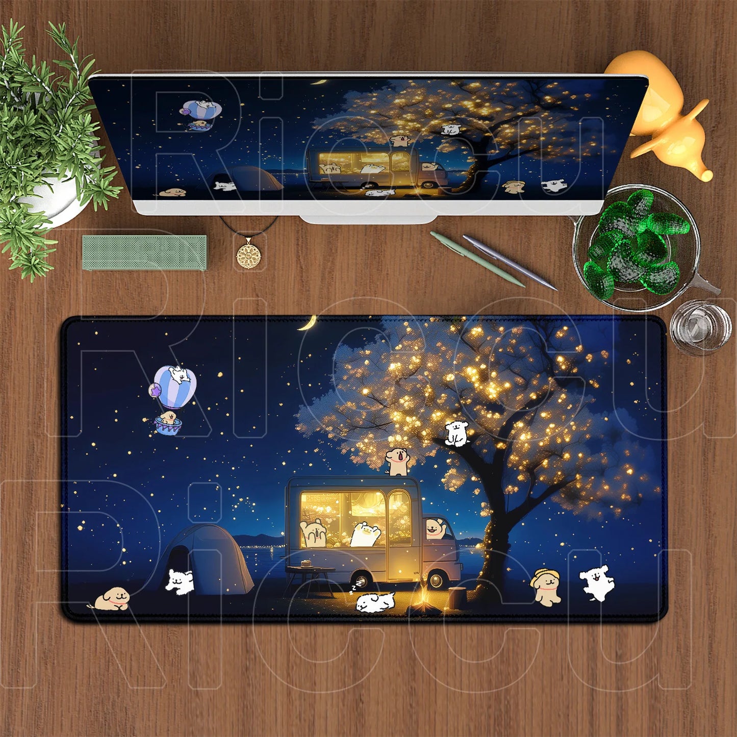 Kawaii Line Puppy Mouse Pad 90x40cm Laptop Decoration Protect Desk Mat XXL Cute Cartoon Maltese Office Non-slip Keyboard Carpets