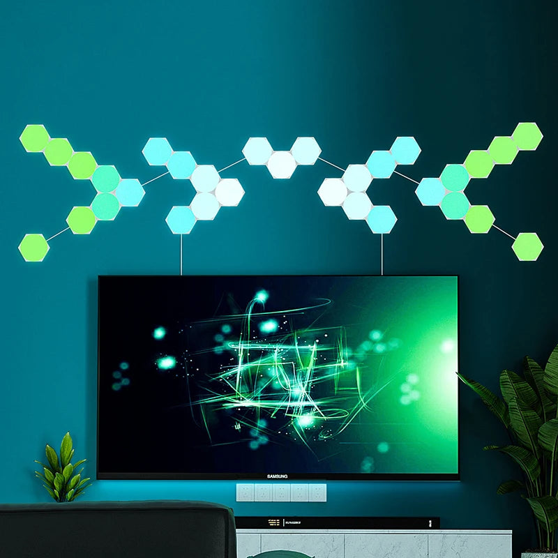 Ultra Thin Hexagon Quantum Lights RGB DIY Bluetooth WiFi Wall Night Light for Gaming Room Bigger Size U-Shaped Color Changing