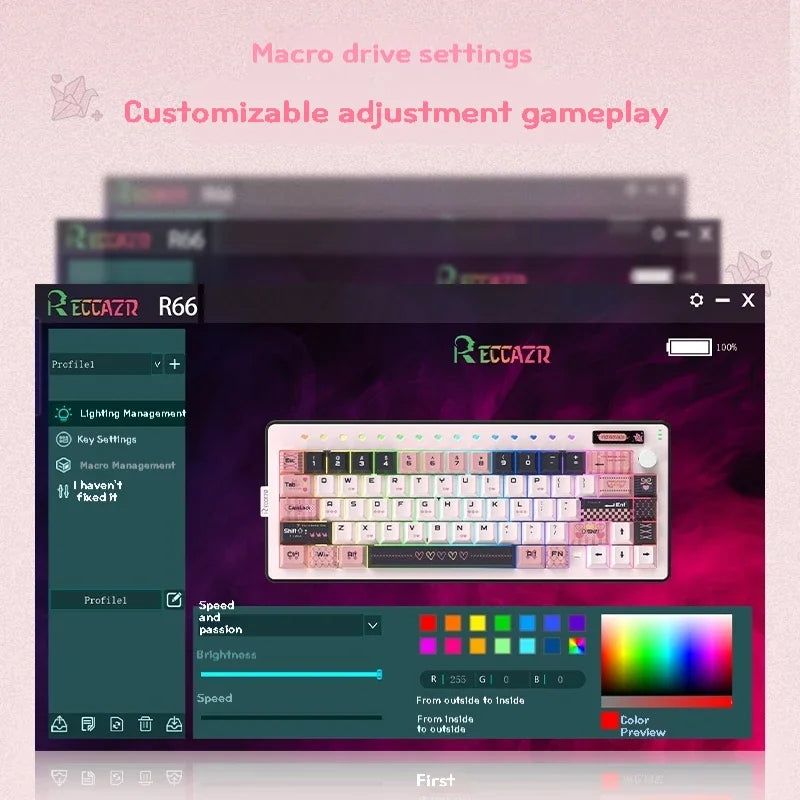 RECCAZR Paper Plane66 R66 Mechanical Keyboard Kit Aluminum RGB Gasket Structure Hot Swap with Control Knob Tri-mode Keyboard