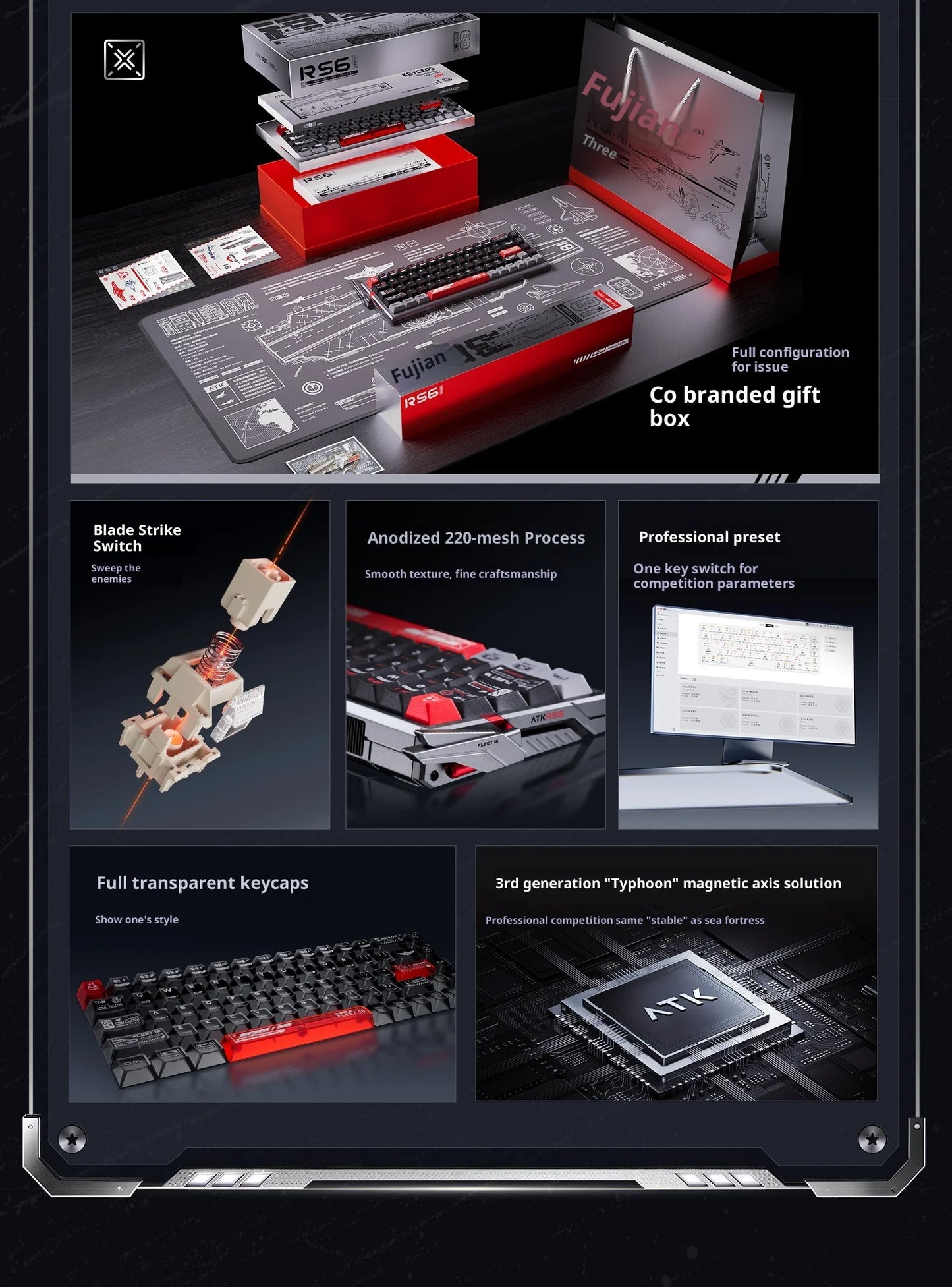 Authentic Atk Rs6 Magnetic Axis Keyboard Professional Esports Gaming Mechanical Aluminum Computer Keyboard High-End Single Mode