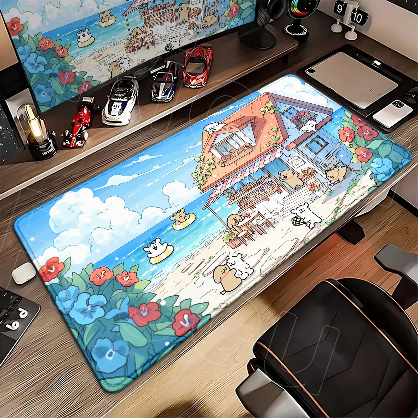Kawaii Line Puppy Mouse Pad 90x40cm Laptop Decoration Protect Desk Mat XXL Cute Cartoon Maltese Office Non-slip Keyboard Carpets