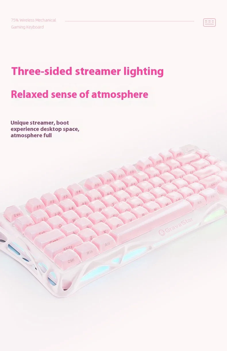 Grava Star Mercury K1 Wireless Gaming Mechanical Keyboard 79Keys Bluetooth 2.4G Wired RGB Hotswap Gamer Non-contact Keyboard