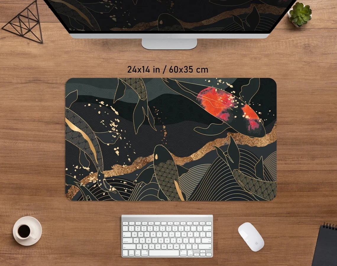 Kawaii Desk Mat koi Fish Mousepad Black Gold Large XXL Gaming Deskmat Minimal Marble Boho Chic Desk Decor Small mouse pad