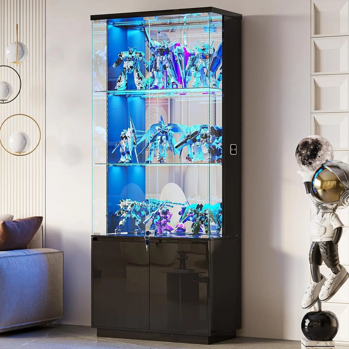 71” Glass Display Cabinet with Lights, Modern Curio Cabinet Display Cases for Collectibles, Locking Cabinet with, Customized