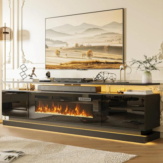 70 Fireplace TV Stand, Modern Entertainment Center for TVs Up to 80”, TV Console with Storage Cabinets, Media Console for Living