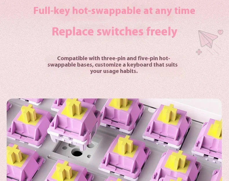 RECCAZR Paper Plane66 R66 Mechanical Keyboard Kit Aluminum RGB Gasket Structure Hot Swap with Control Knob Tri-mode Keyboard