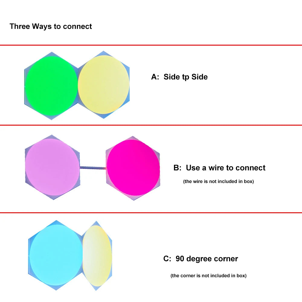 Ultra Thin Hexagon Quantum Lights RGB DIY Bluetooth WiFi Wall Night Light for Gaming Room Bigger Size U-Shaped Color Changing