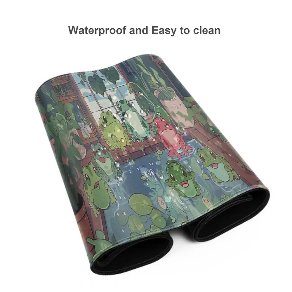 Kawaii frogs Desk Mat Large Gaming Mousepad Xxl Cute Mouse Pad Anime Aesthetic Cozi Lofi Plant Nature Green Extended Deskmat