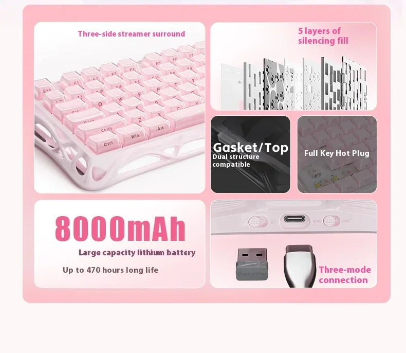 Grava Star Mercury K1 Wireless Gaming Mechanical Keyboard 79Keys Bluetooth 2.4G Wired RGB Hotswap Gamer Non-contact Keyboard