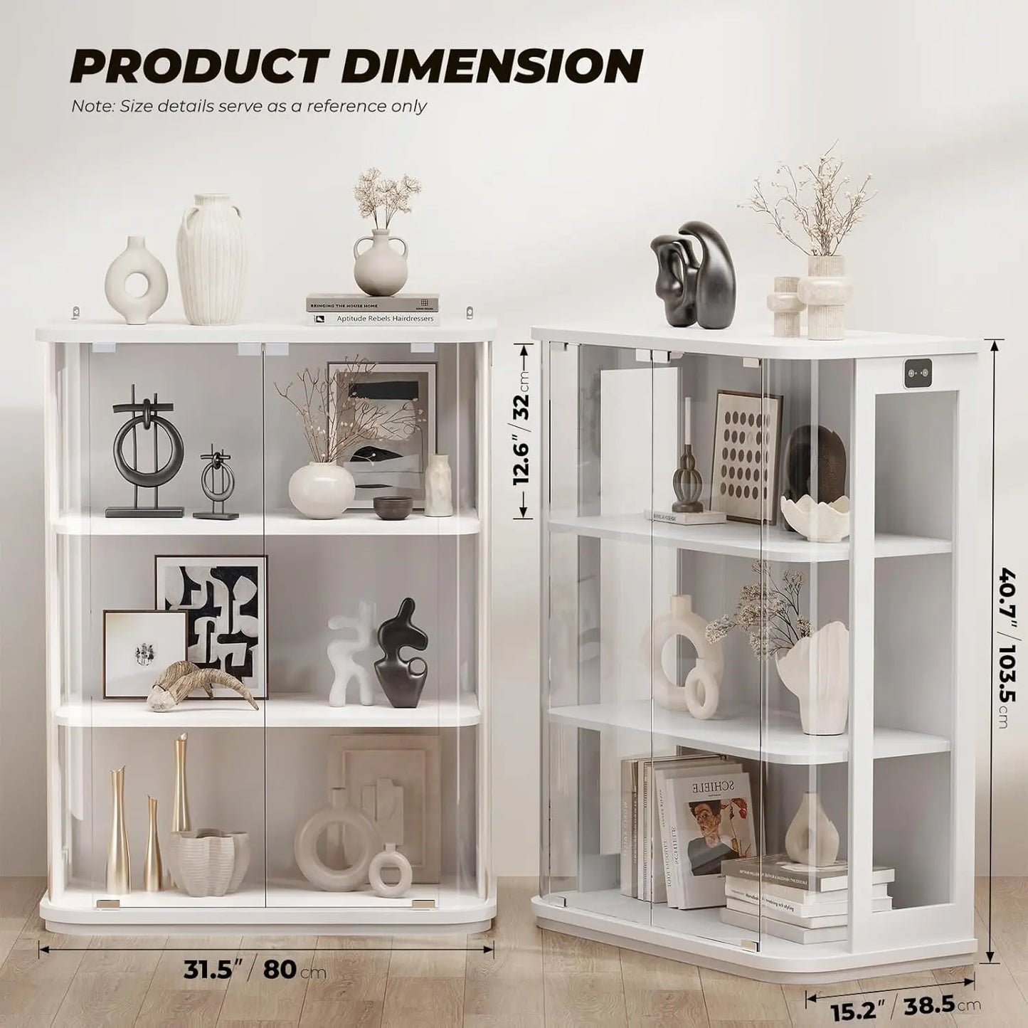 Rounded Display Cabinet with Glass Door, 3-Tier Curio Cabinet with 3 Color Lights for Collectibles, Glass Display, Customized