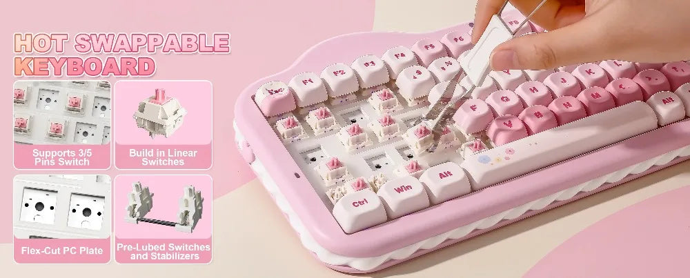 YUNZII C75 Mechanical Keyboard Tri-Mode Wireless RGB Gamer Keyboard Gasket Cute Design Hot Swap Ergonomics Gaming Accessories